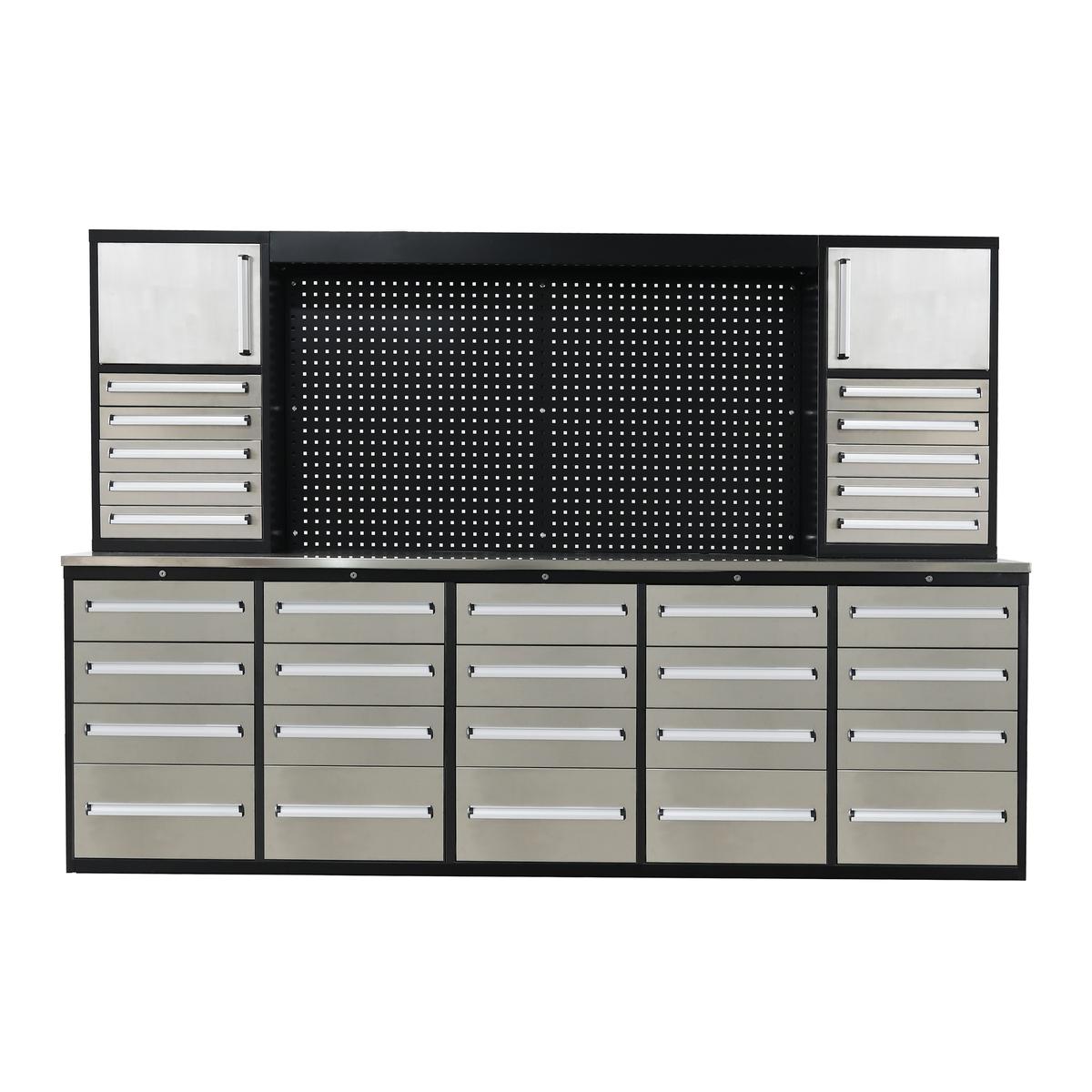 Value Industrial Silver 10FT-30D Workbench Cabinets - 10 foot wide - 30 drawers