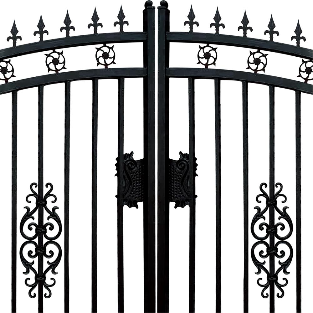 Value Industrial 20 ft. Wrought Iron Driveway Gate - Flower Design, Heavy-Duty