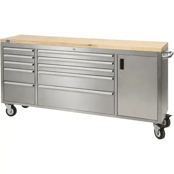 Value Industrial 72” Stainless Steel 10 Drawers Workbench with Wheels