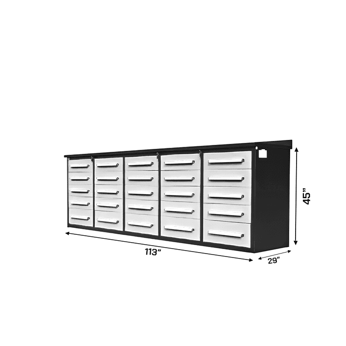 Value Industrial 10FT-25D Workbench Cabinets - 10 foot wide - 25 drawers