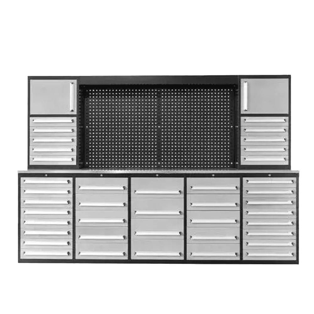 Value Industrial Silver 10FT-40D-3 Workbench Cabinets - 10 foot wide - 40 drawers