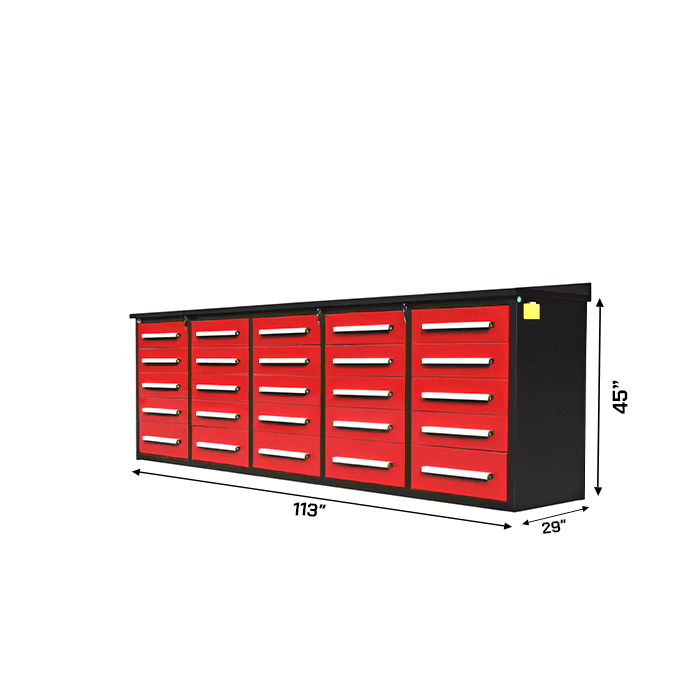 Value Industrial 10FT-25D Workbench Cabinets - 10 foot wide - 25 drawers