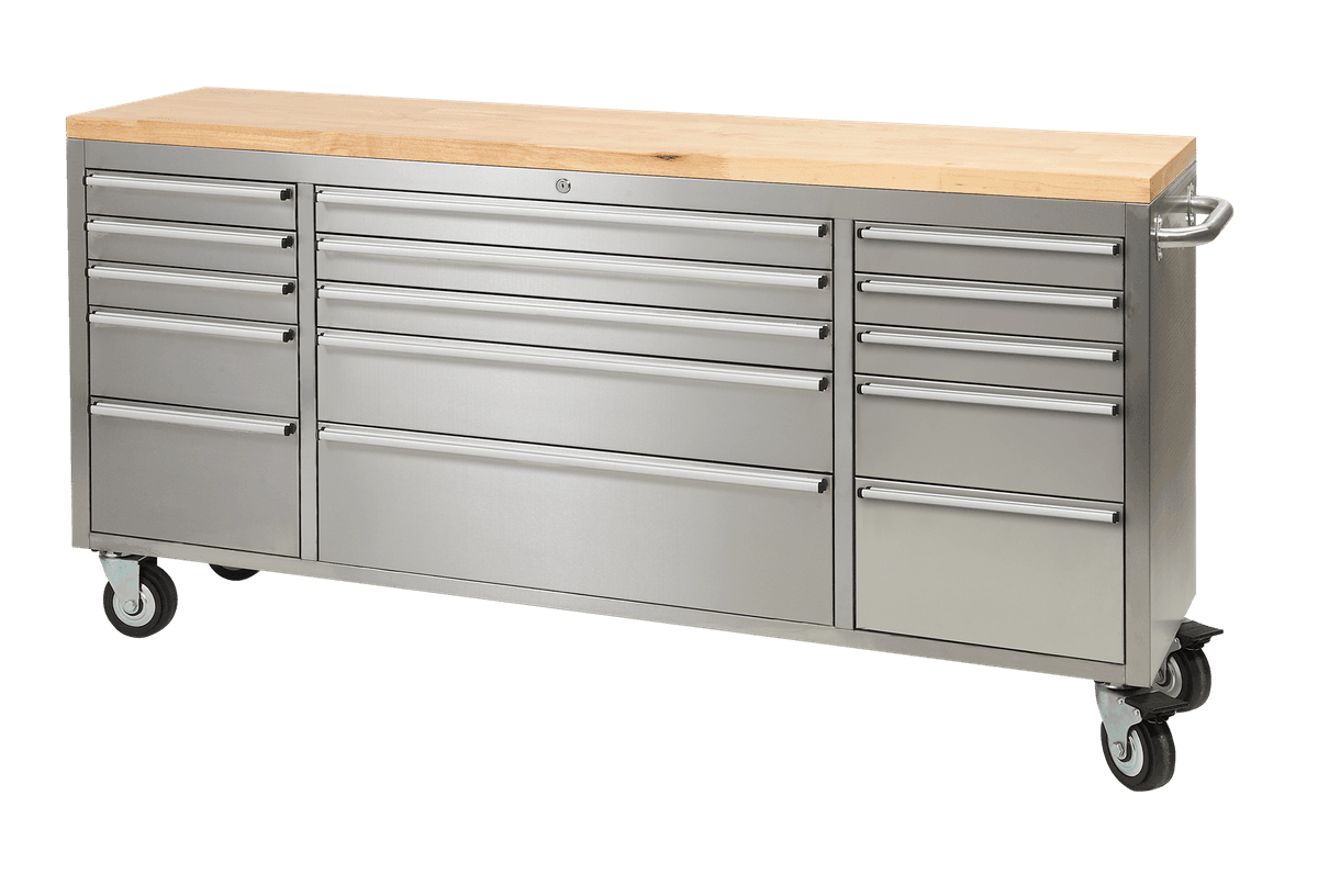 Value Industrial 72” Stainless Steel 15 Drawers Workbench with Wheels
